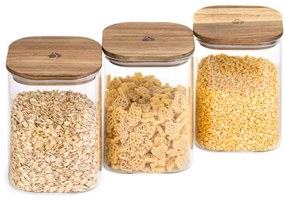 Βάζα Αποθήκευσης (Σετ 3Τμχ) 54692.01.03 1lt Clear Navaris Wood, Glass