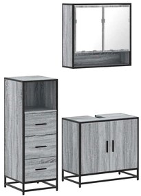 vidaXL Σετ Επίπλων Μπάνιου 3 Τεμαχίων Γκρι Sonoma Επεξεργασμένο Ξύλο