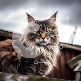 Intra Συλλεκτικό Ξύλινο Παζλ Plywood 4mm - Σοβαρή μακρυμάλλη γάτα που κάθεται στον ξύλινο φράκτη Σε Ξύλινο Κουτί - Διαστάσεις: 10x10 cm – 25 κομμάτια