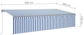 Τέντα Συρόμενη Αυτόματη με Σκίαστρο Μπλε / Λευκό 6 x 3 μ. - Μπλε