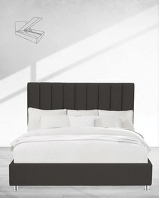 Κρεβάτι με Κεφαλάρι &amp; Βάση με Αποθηκευτικό Χώρο Channel Υπέρδιπλη (160x200cm) Ανθρακί