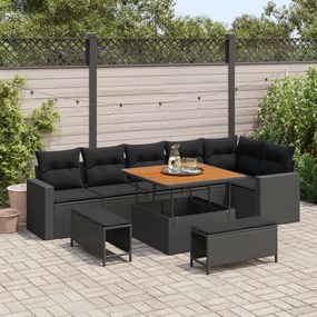 vidaXL 9 τεμαχίων Σετ Καναπέ Κήπου με Μαξιλάρια Μαύρο Πολυ Ράτανα