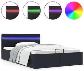 vidaXL Πλαίσιο Κρεβατιού Αποθ. Χώρο/LED Μαύρο 120x200 εκ. Δερματίνη