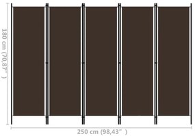 Διαχωριστικό Δωματίου με 5 Πάνελ Καφέ 250 x 180 εκ. - Καφέ