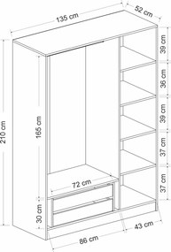 Τριφυλλη Ντουλαπα Λευκο/Μαυρο KALEO 52x135x190