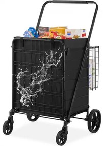 VEVOR Folding Shopping Cart with Removable Waterproof Liner, 330LBS Large Capacity Jumbo Grocery Cart with Dual Basket, 360° Swivel Wheels, Dense Metal Mesh Base, Heavy Duty Utility Cart for Shopping