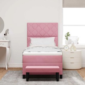vidaXL Κρεβάτι με ελατήρια με στρώμα Ροζ 90 x 200 cm Βελούδο