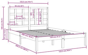 vidaXL Πλαίσιο Κρεβατιού Καφέ Μελί 120 x 200 εκ. από Μασίφ Ξύλο