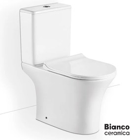 Bianco Ceramica Eco Line Aida Λεκάνη Κάτωστομια Με Καζανάκι &amp; Αποσπώμενο Κάλυμμα Βακελίτη Slim Soft-close Λευκό Γυαλιστερό