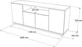 Μπουφές Πεύκο Atlantic / Ανθρακί FR 180x44,5x75