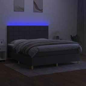 vidaXL Κρεβάτι Boxspring με Στρώμα &amp; LED Σκ.Γκρι 160x200 εκ Υφασμάτινο