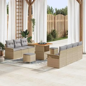 vidaXL Σετ Καναπέ Κήπου Ρυθμιζόμενο ύψος 10 pcs Μπεζ συνθετικό ρατάν