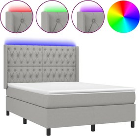 vidaXL Κρεβάτι Boxspring με Στρώμα &amp; LED Αν.Γκρι 140x190εκ. Υφασμάτινο