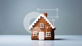 Intra Συλλεκτικό Ξύλινο Παζλ Plywood  4mm - Σπίτι με μελόψωμο με νιφάδες χιονιού σε μπλε φόντο Σε Ξύλινο Κουτί - Διαστάσεις: 10x10 cm – 25 κομμάτια