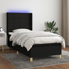 3138839 vidaXL Κρεβάτι Boxspring με Στρώμα &amp; LED Μαύρο 90x190 εκ. Υφασμάτινο Μαύρο, 1 Τεμάχιο