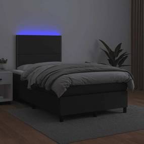 vidaXL Κρεβάτι Boxspring με Στρώμα&amp;LED Μαύρο 120x190εκ.Συνθετικό Δέρμα