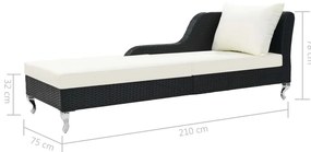 vidaXL Ξαπλώστρα Μαύρη από Συνθετικό Ρατάν με Μαξιλάρι