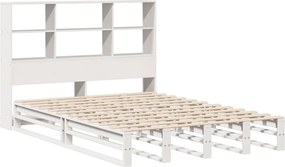 vidaXL Κρεβάτι Βιβλιοθήκη Χωρίς Στρώμα Λευκό 160x200 εκ Μασίφ Πεύκο