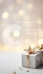 Intra Συλλεκτικό Ξύλινο Παζλ Plywood  4mm - Λευκά κουτιά δώρου με χρυσά αστέρια και φωτισμό Bokeh Σε Ξύλινο Κουτί - Διαστάσεις: 10x10 cm – 25 κομμάτια