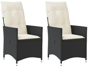 vidaXL Πολυθρόνες Κήπου Ανακλ/νες 2 τεμ. Μαύρες Συνθ. Ρατάν+Μαξιλάρια