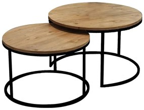 Τραπέζια σαλονιού Solme σετ 2τεμ φυσικό μελαμίνης-μαύρο μέταλλο 75x75x45 εκ.