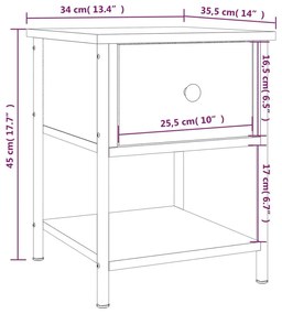 Κομοδίνο Καφέ Δρυς 34 x 35,5 x 45 εκ. από Επεξεργασμένο Ξύλο - Καφέ