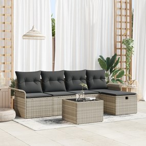 vidaXL Σετ Καναπέ Κήπου 6 Τεμαχίων με Μαξιλάρια Ανοιχτό Γκρι Πολυ Ρατάν