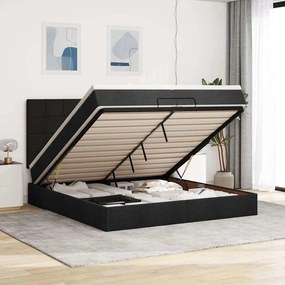 vidaXL Οθωμανικό Κρεβάτι με Στρώματα Μαύρο 200x200cm Ύφασμα