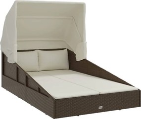 vidaXL Ξαπλώστρα με Πτυσσόμενη Οροφή Καφέ 200x114x128 εκ. Συνθ. Ρατάν
