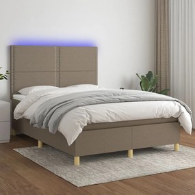 vidaXL Κρεβάτι Boxspring με Στρώμα & LED Taupe 140x200 εκ. Υφασμάτινο