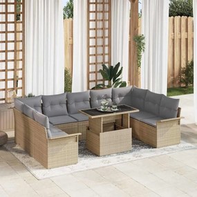 vidaXL Σετ Καναπέ Κήπου με μαξιλάρι 10 pcs Μπεζ Πολυ ράταν