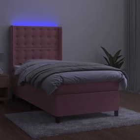 vidaXL Κρεβάτι Boxspring με Στρώμα &amp; LED Ροζ 80 x 200 εκ. Βελούδινο