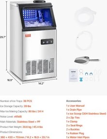 VEVOR Commercial Ice Maker Freestanding Cabinet Machine 80lbs/24H 36 Ice Cubes