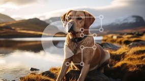 Intra Συλλεκτικό Ξύλινο Παζλ Plywood  4mm - Labrador Retriever Dog δίπλα στη λίμνη Σε Ξύλινο Κουτί - Διαστάσεις: 10x10 cm – 25 κομμάτια