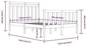 vidaXL Πλαίσιο Κρεβατιού 120 x 190 εκ. από Μασίφ Ξύλο Small Double