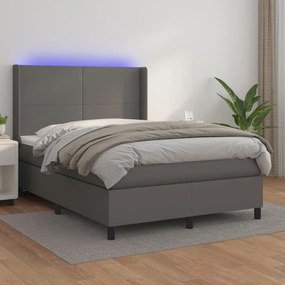 vidaXL Κρεβάτι Boxspring με Στρώμα & LED Γκρι 140x200 εκ. Συνθ. Δέρμα