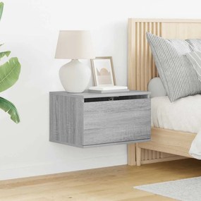 vidaXL Κομοδίνο Επιτοίχιο με Φώτα LED Γκρι Sonoma