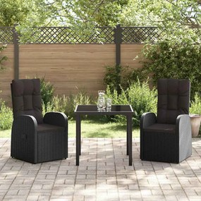 vidaXL Σέτ φαγητού για κήπο με μαξιλάρι 3 pcs Μαύρο συνθετικό ρατάν