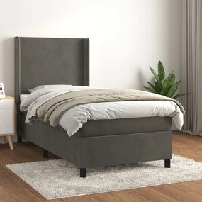 Κρεβάτι Boxspring με Στρώμα Σκούρο Γκρι 90x200 εκ. Βελούδινο - Γκρι