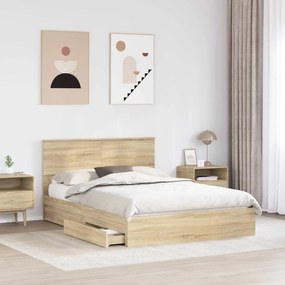 vidaXL Κρεβάτι Αποθήκης Δρύς Sonoma 140 x 200 cm Επεξεργασμένο ξύλο