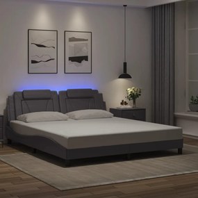 vidaXL Πλαίσιο Κρεβατιού με LED Γκρι 180x200 εκ. Συνθετικό Δέρμα