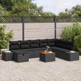 vidaXL Σετ Καναπέ Κήπου με μαξιλάρι 9 pcs Μαύρο Πολυ ράταν