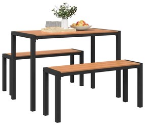 vidaXL Σέτ φαγητού για κήπο με μαξιλάρι 3 pcs Καφέ Ατσάλι