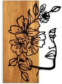 Διακοσμητικό Τοίχου Woman Floral Face 899SKL2453 41x58cm Walnut-Black Wallity Μέταλλο,Ξύλο