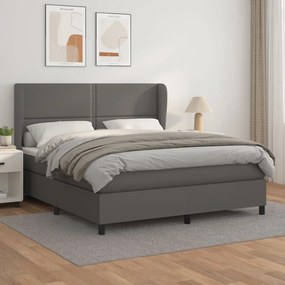 Κρεβάτι Boxspring με Στρώμα Γκρι 160x200εκ. από Συνθετικό Δέρμα