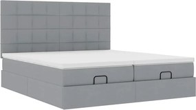 vidaXL Οθωμανικό κρεβάτι με στρώματα &amp; LEDs Ανοιχτό γκρι ύφασμα