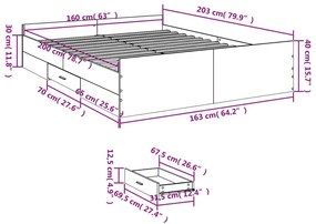 Πλαίσιο Κρεβατιού με συρτάρια Γκρι sonoma 160x200εκ. Επεξ. Ξύλο - Γκρι