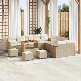 vidaXL Σετ Καναπέ Κήπου με μαξιλάρι 14 pcs Μπεζ Πολυ ράταν