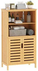 kleankin Ντουλάπι μπάνιου από μπαμπού, με περσίδες πόρτες, 2 ράφια, 1 ντουλάπι, 50 cm x 29 cm x 92 cm, Φυσικό