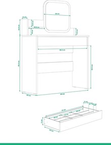 Τραπέζι μακιγιάζ με τετράγωνο καθρέφτη 90x40x80 cm